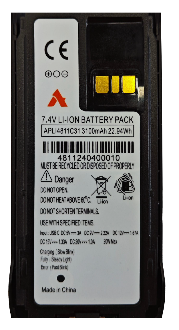 APLI4811C31 BATT IMPRES LIION  IP68 3100T, АКБ 3100 мА with TYPE-C Side-USB C 2.4A charging  for Motorola R7  series radios.(side Type C)