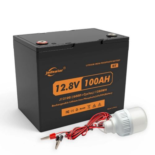 High Capacity LiFePO4 Battery JSDSOLAR 12V 100Ah Bluetooth + LED Bulb 12V